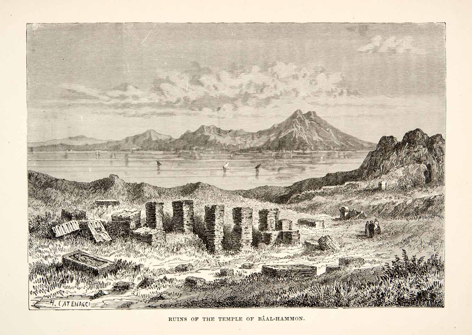 1890 Wood Engraving (Photoxylograph) Ancient Baal Hammon Temple Ruins XHB2