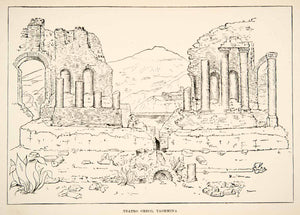 1890 Print Ancient Greco Teatro Greek Roman Amphitheater Ruins Archaeology XHB2