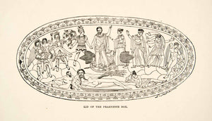 1890 Print Ancient Praeneste Box Lid Palestrina Italy Romans Nude Weapons XHB2
