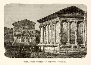 1890 Wood Engraving (Photoxylograph) Ancient Roman Temple Fortuna Virilis XHB2