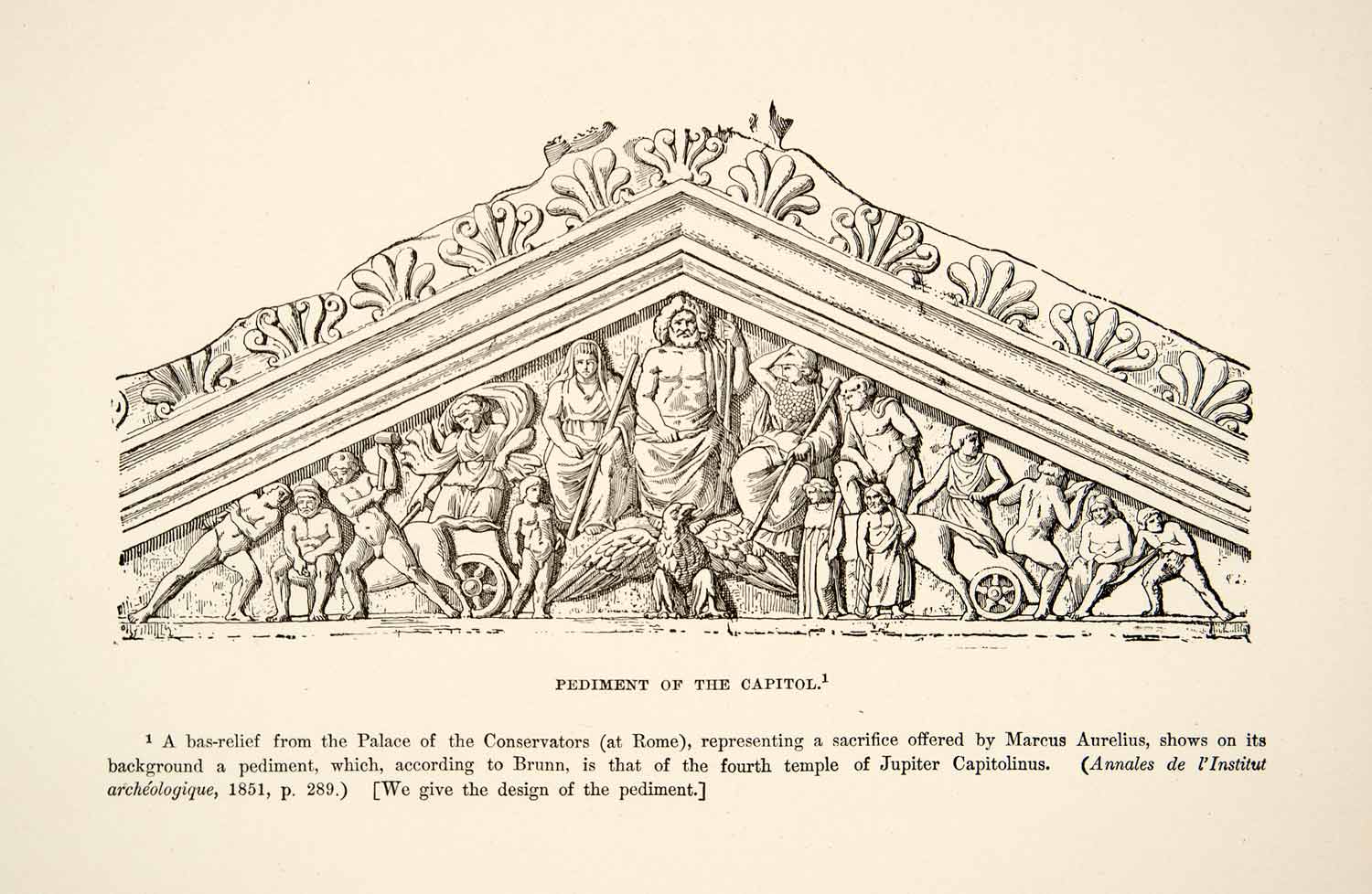 1890 Print Conservators Palace Pediment Bas Relief Sculpture Aurelius XHB2