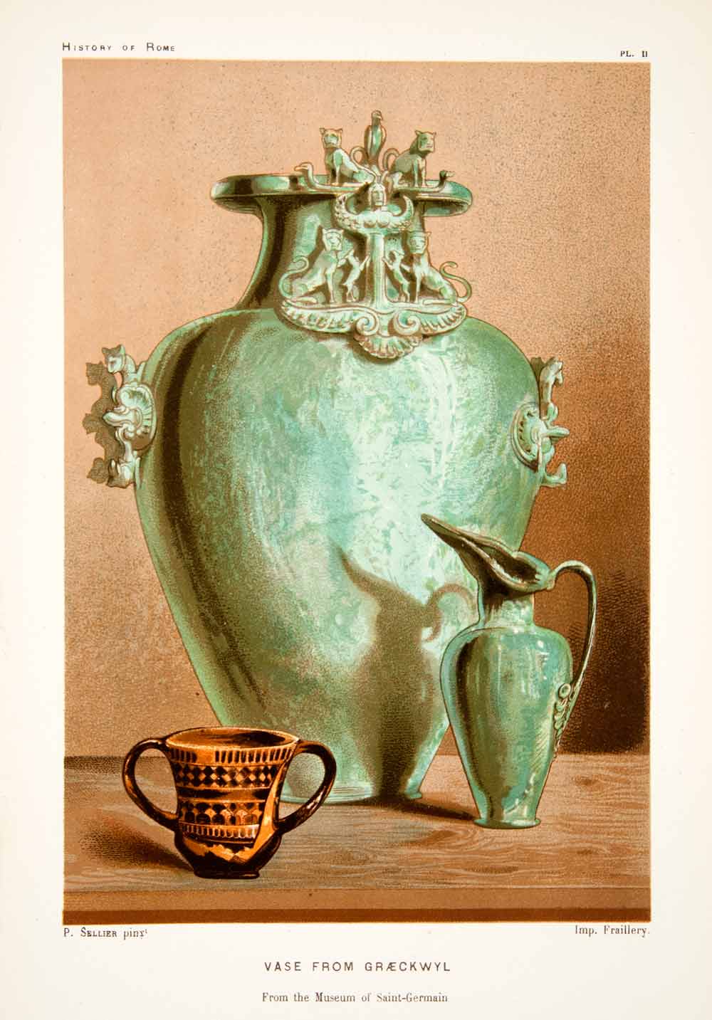 1890 Chromolithograph Ancient Roman Vase Graeckwyl Archaeology Relic XHB2