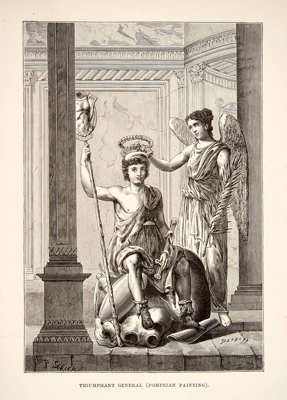 1890 Wood Engraving (Photoxylograph) Ancient Roman Triumphant Military XHB2