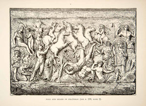 1890 Print Nude Greek Mythology Phaeton Fall Death Chariot Horses Mythical XHB2