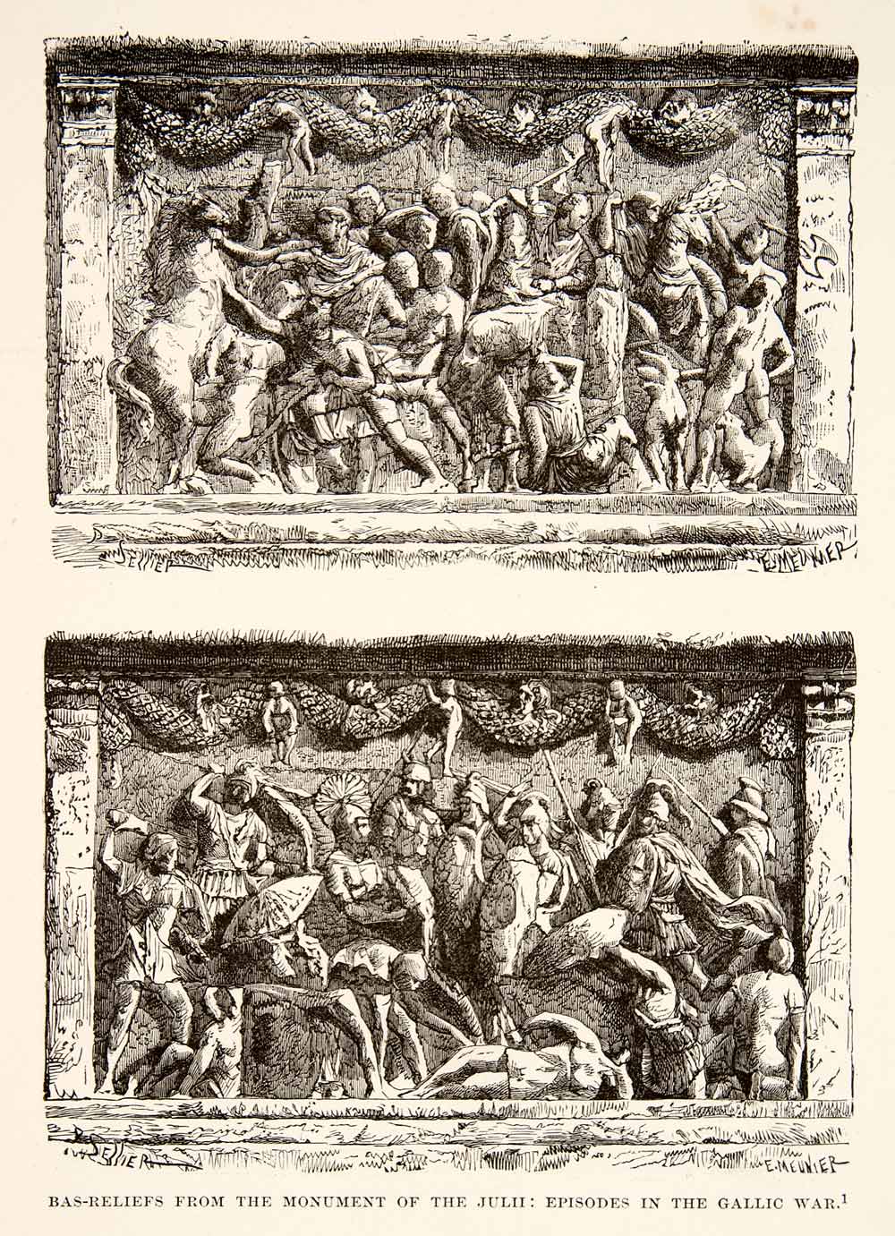 1890 Print Julii Tomb Italy Bas Relief Sculpture Monument Gallic War XHB2