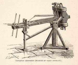 1890 Print Restored Ancient Catapult Weapons Weaponry Archaeology Artifact XHB2