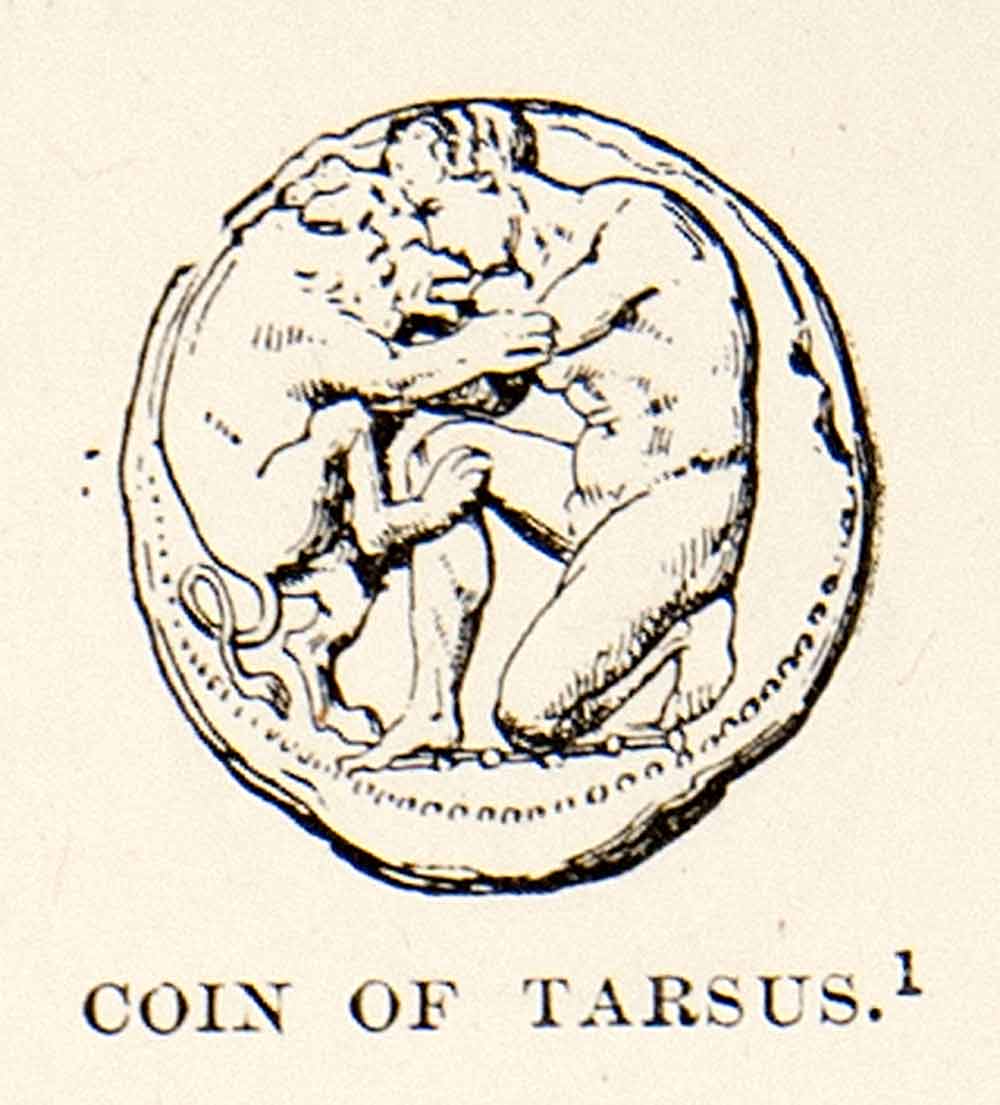 1890 Print Ancient Coin Tarsus Mersin Turkey Artifact Relic Archaeology XHB2