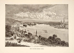 1890 Wood Engraving (Photoxylograph) Danube River Linz Austria Landscape XHB2