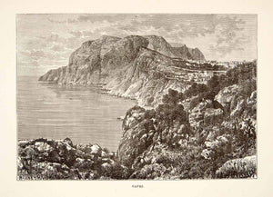 1890 Wood Engraving Art Capri Italy Natural History Rock Formation XHB2