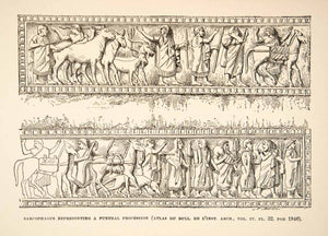 1890 Print Relief Sculpture Ancient Roman Sarcophagus Funeral Procession XHB3