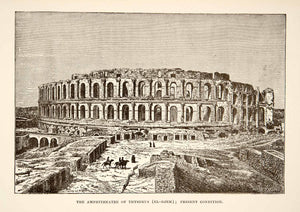 1890 Wood Engraving (Photoxylograph) Amphitheater Thysdrys El Djem Tunisia XHB3