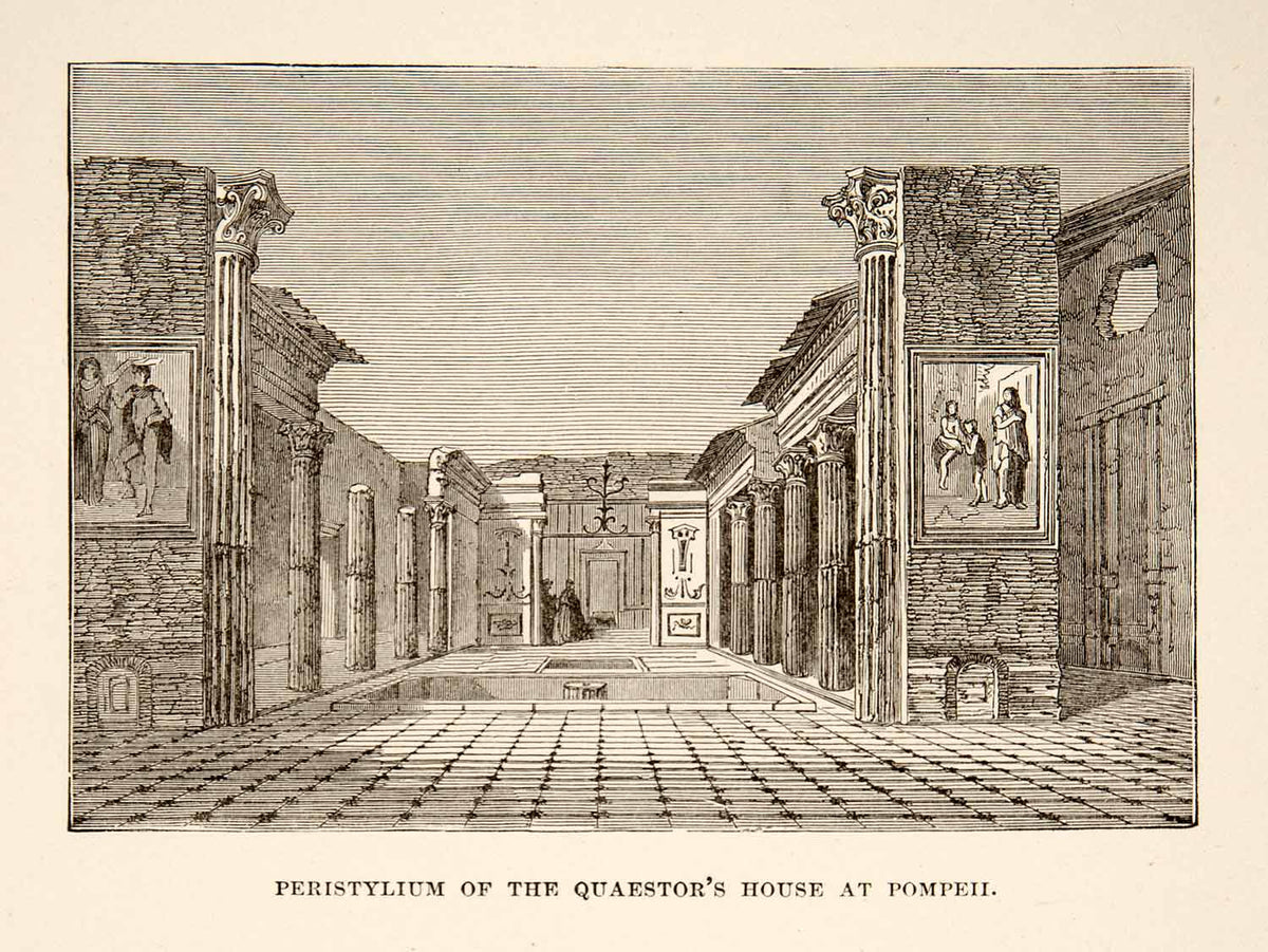 Peristylum Rome 1890 Wood Engraving Peristylium Quaestor Roman Pompeii Italy House XHB ...