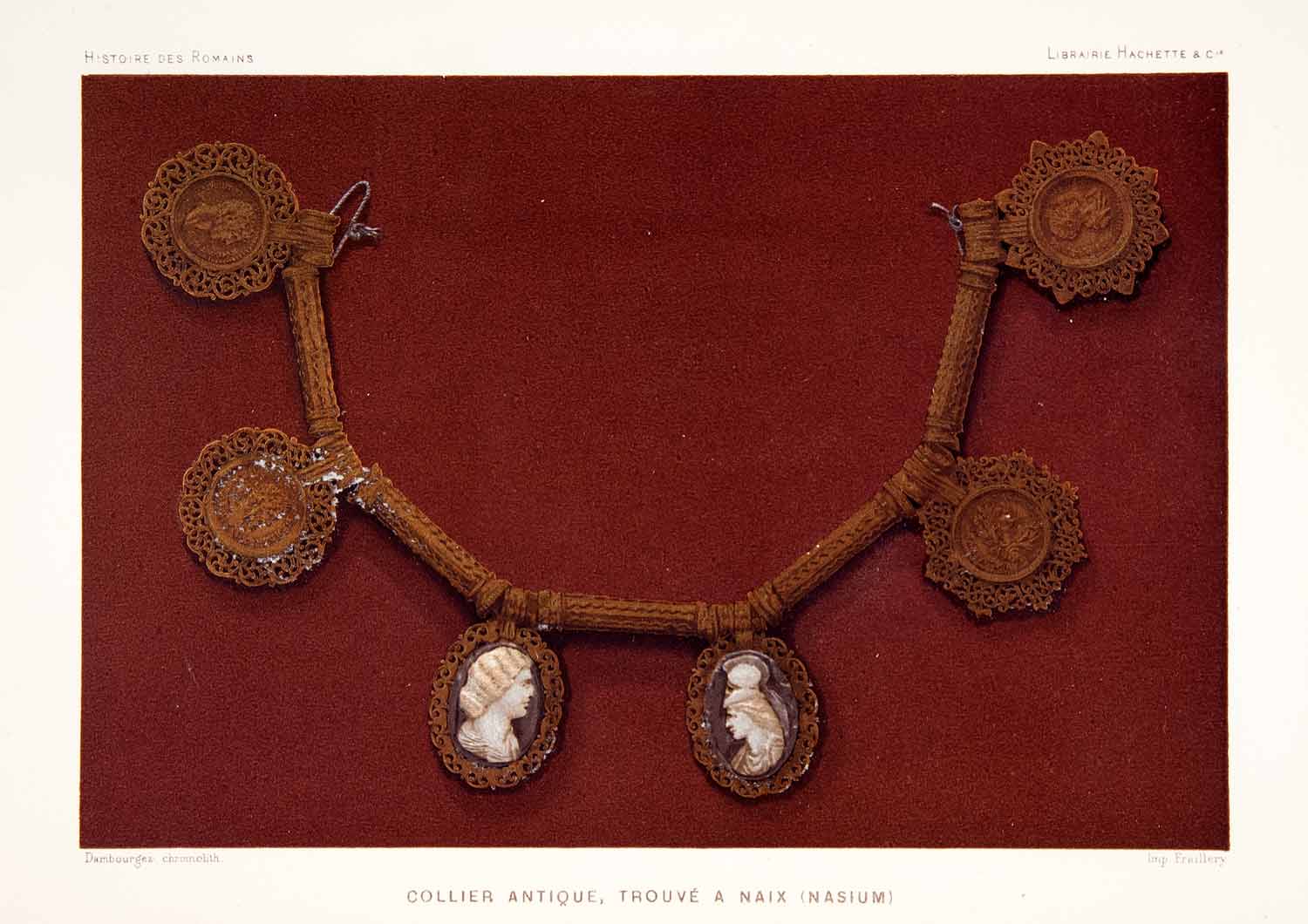 1890 Chromolithograph Ancient Roman Necklace Collar Jewelry Nasium Naix XHB3