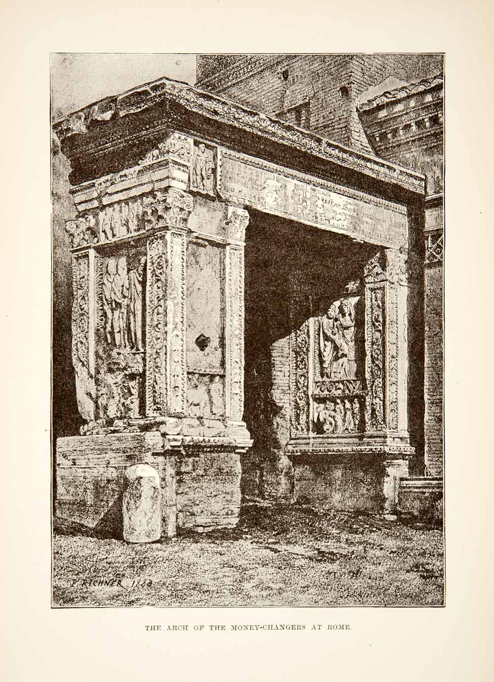 1890 Print Ancient Roman Arcus Argentariorum Arch Moneychangers Rome Italy XHB3