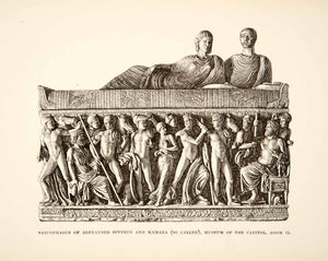 1890 Wood Engraving (Photoxylograph) Sarcophagus Nude Sculpture Roman XHB3