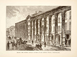 1890 Wood Engraving (Photoxylograph) Roman Column Basilica San Lorenzo XHB3