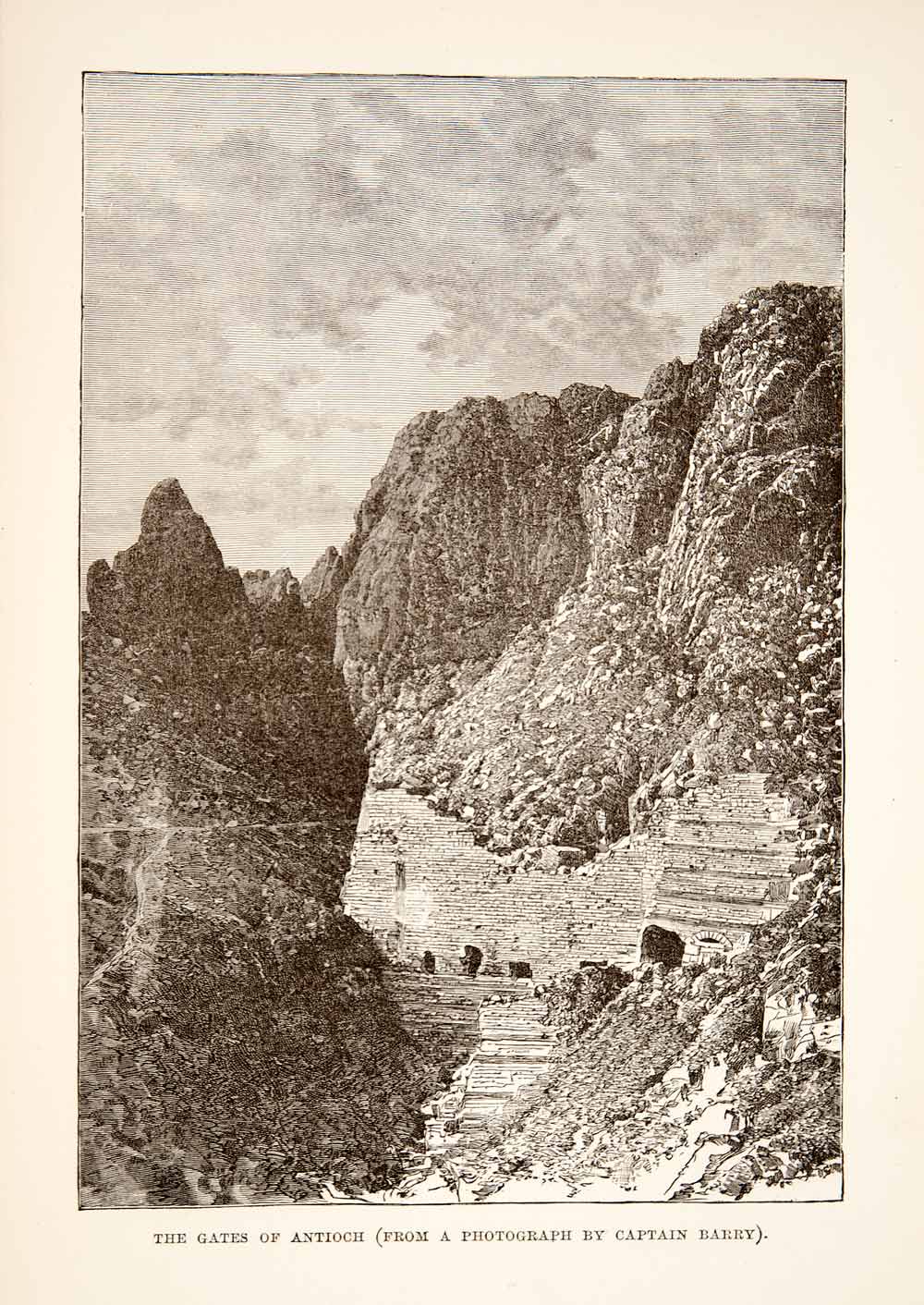 1890 Wood Engraving (Photoxylograph) Ruin Gate Antioch Turkey Archeology XHB3