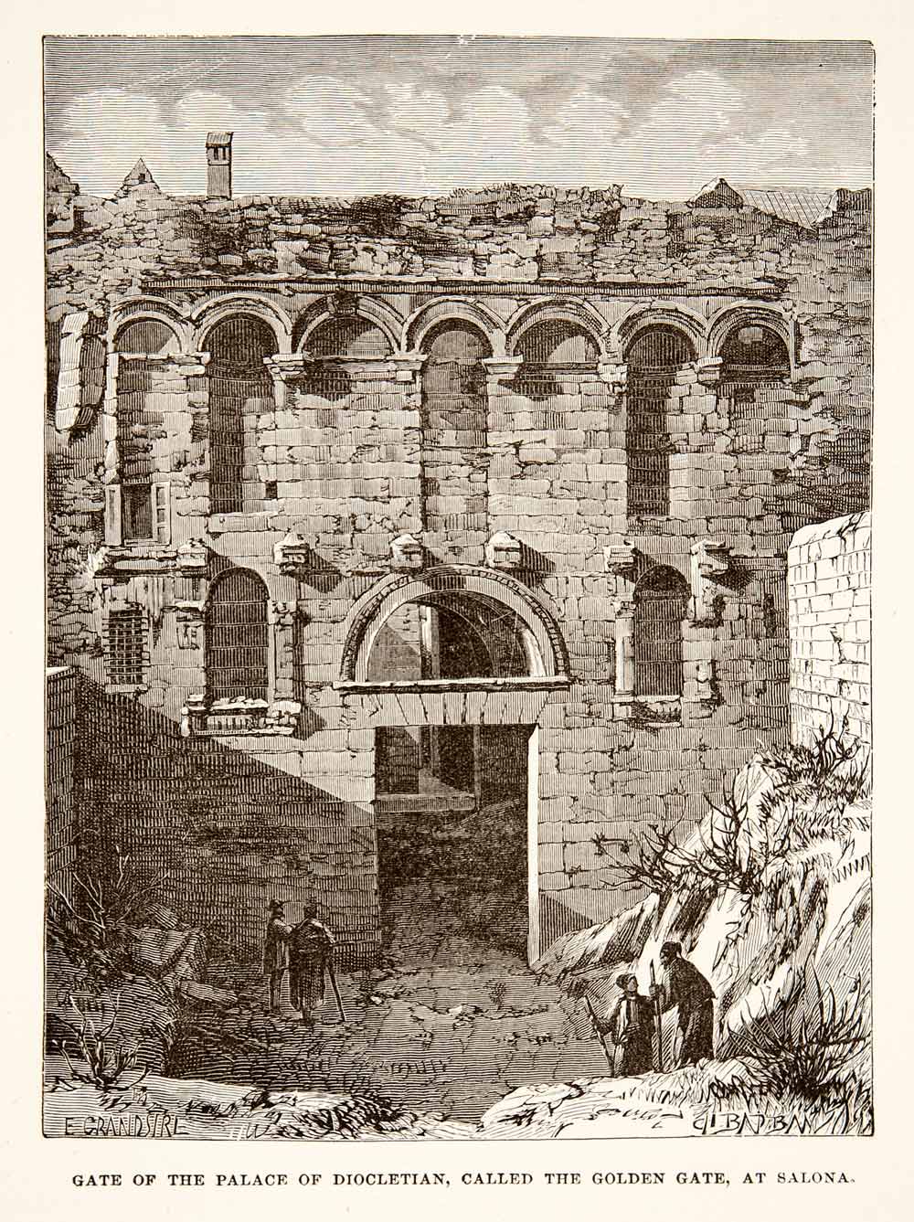 1890 Wood Engraving Palace Roman Diocletian Salona Dalmatia Split Croatia XHB3