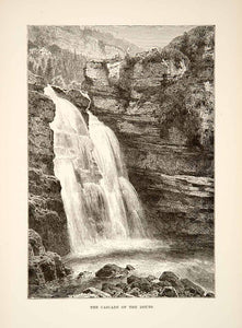 1890 Wood Engraving (Photoxylograph) Cascade Waterfall Doubs River France XHB3