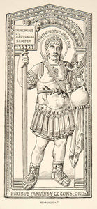 1890 Print Roman Emperor Honorius Military Dress Costume Diptych Labarum XHB3