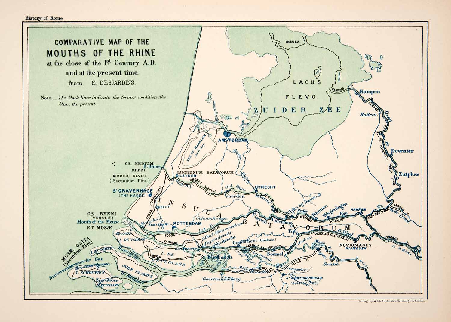 1890 Lithograph Map Netherlands Holland Rhine Mouth Zuiderzee Utrecht XHB4