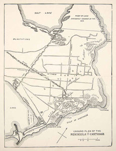 1895 Print Map Ground Plan Peninsula Carthage Gulf Salt Lake Cape XHB5