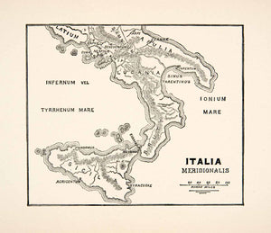1895 Print Map Italia Italy Meridionalis South Ionium Mare Tyrrhenum XHB5
