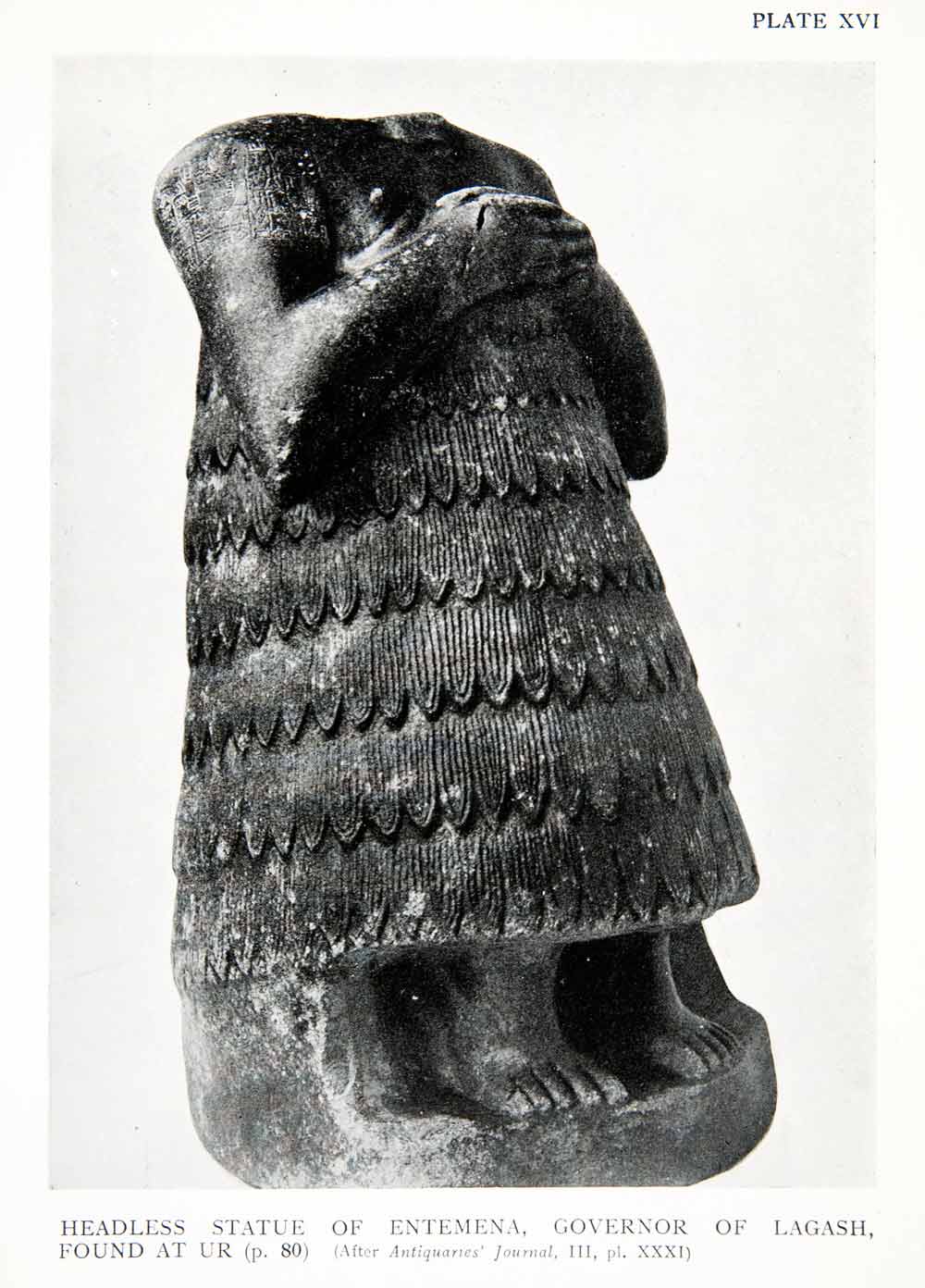 1929 Print Headless Statue Entemena Govenor Lagash Ur Sumer Ancient XHB6