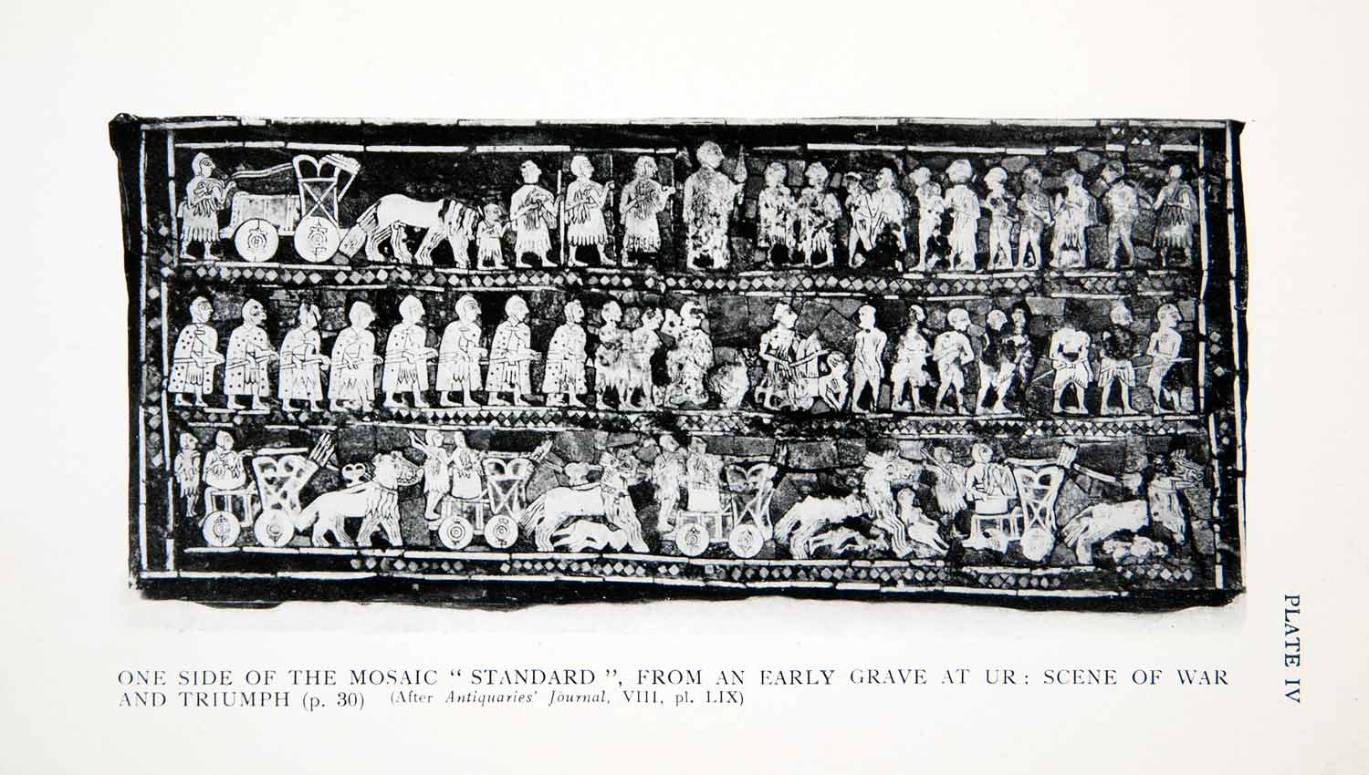 1929 Print Mosaic Grave Ur Feast Triumpth War Spoil Standard Ancient XHB6