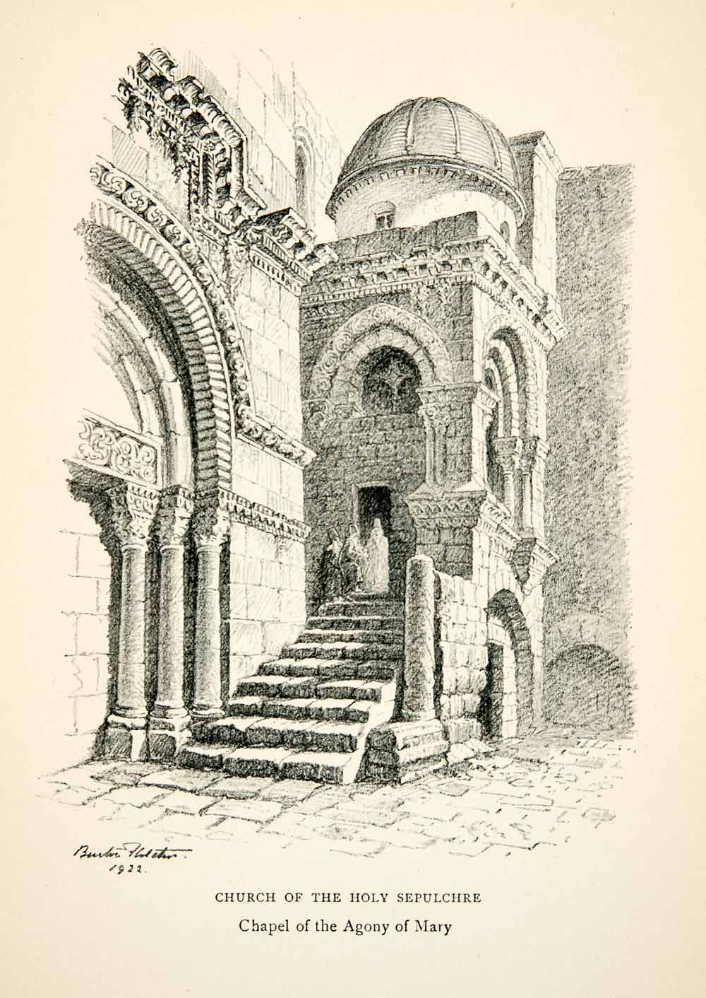 1924 Print Church Holy Sepulchre Chapel Agony Mary Jerusalem Benton XHC3