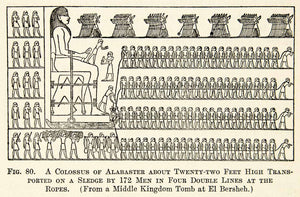 1909 Print Egyptian Workers Colossus Alabaster Sled Rope El Bersheh Tomb XHC8