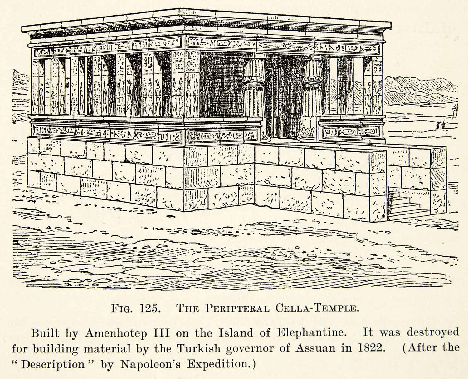 1909 Print Peripteral Cella-Temple Amenhotep III Elephantine Architecture XHC8