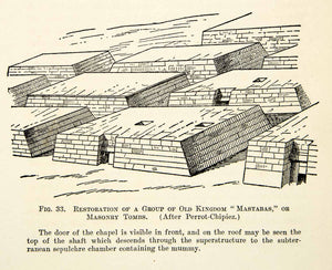 1909 Print Mastabas Egyptian Tomb Entrance Shaft Masonry Archeological Site XHC8