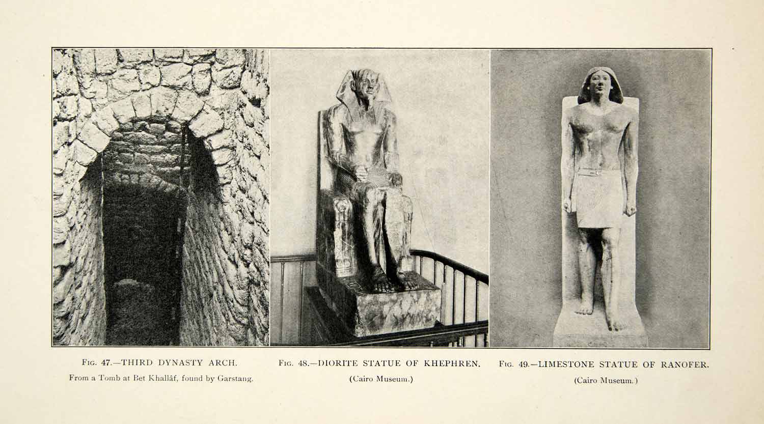 1909 Print Bet Khallaf Diorite Khephren Ranofoer Limestone Statue Egyptian XHC8
