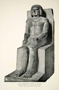 1909 Print Limestone Statue Hemset Clenched Hand Palm Seated Egyptian XHC8