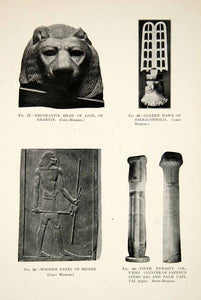 1909 Print Artifact Egyptian Column Hesire Hieraconpolis Hawk Granite Lion XHC8