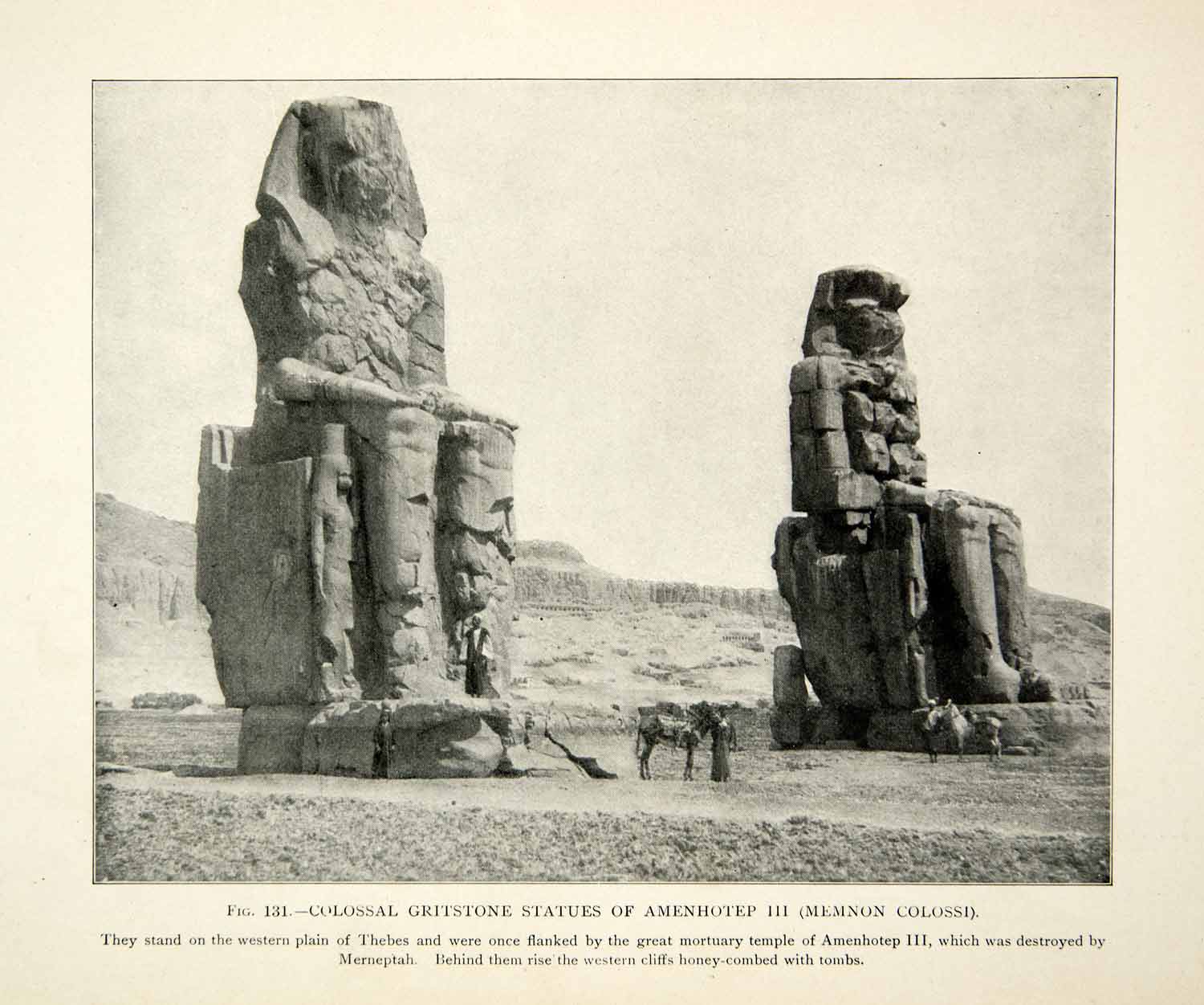 1909 Print Memnon Colossus Colossi Gritstone Statue Ancient Egyptian XHC8