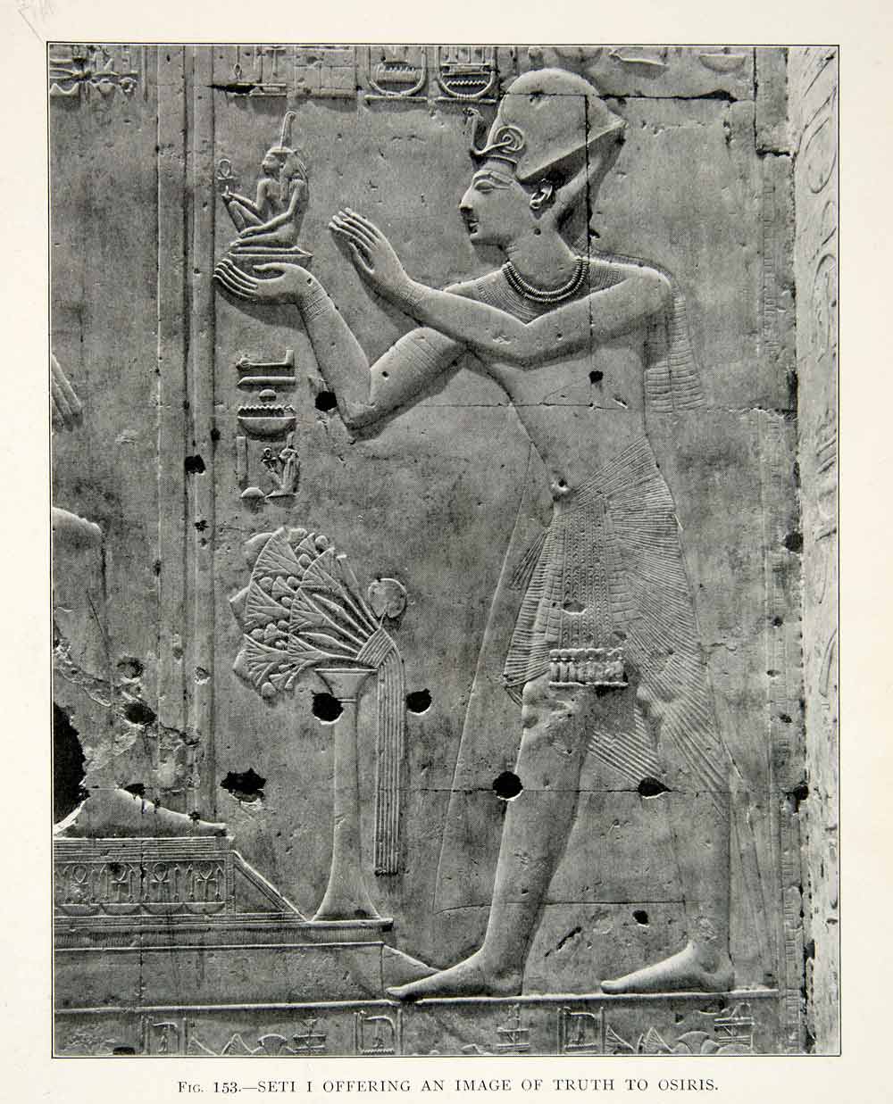 1909 Print Seti I Osiris Pharaoh Egypt Bas Relief Abydos Archaeological XHC8