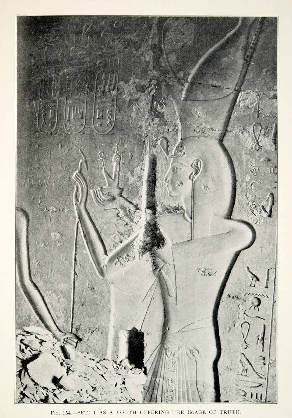 1909 Print Seti I Tomb Thebes Pharaoh Egyptian Bas Relief Crown XHC8