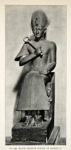 1909 Print Black Granite Statue Ramses II Crook Seated Pharaoh Egyptian XHC8