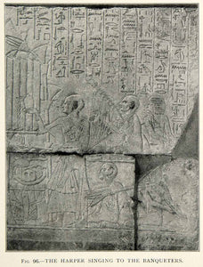 1909 Print Relief Carving Harper Hieroglyphics Profile Musician Instrument XHC8