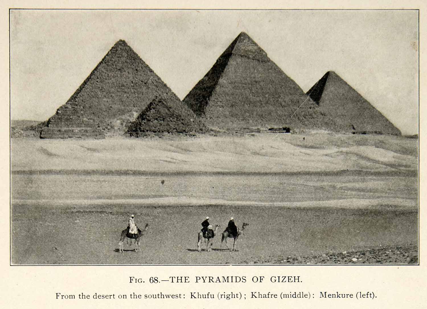 1909 Print Giza Pyramids Khufu Cheops Khafre Menkure Egyptian Historical XHC8