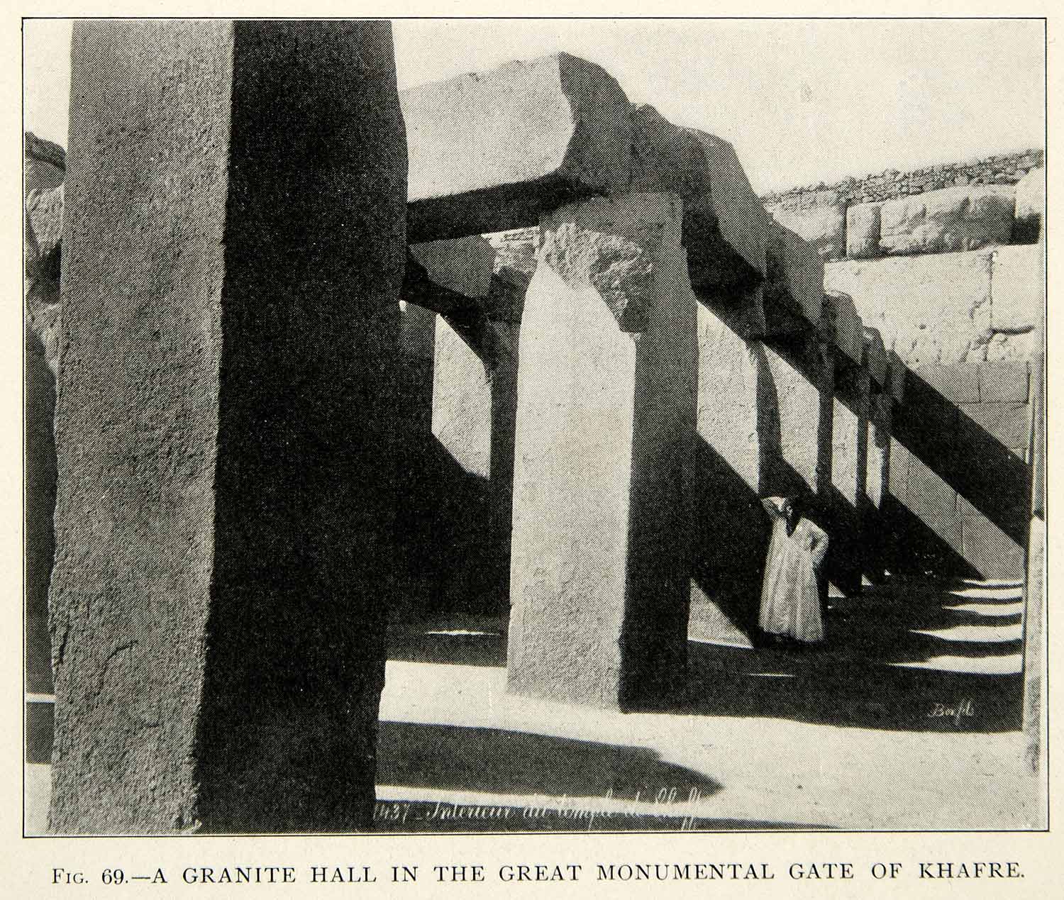 1909 Print Granite Hall Gate Khafre Stone Archaeological Site Historic XHC8
