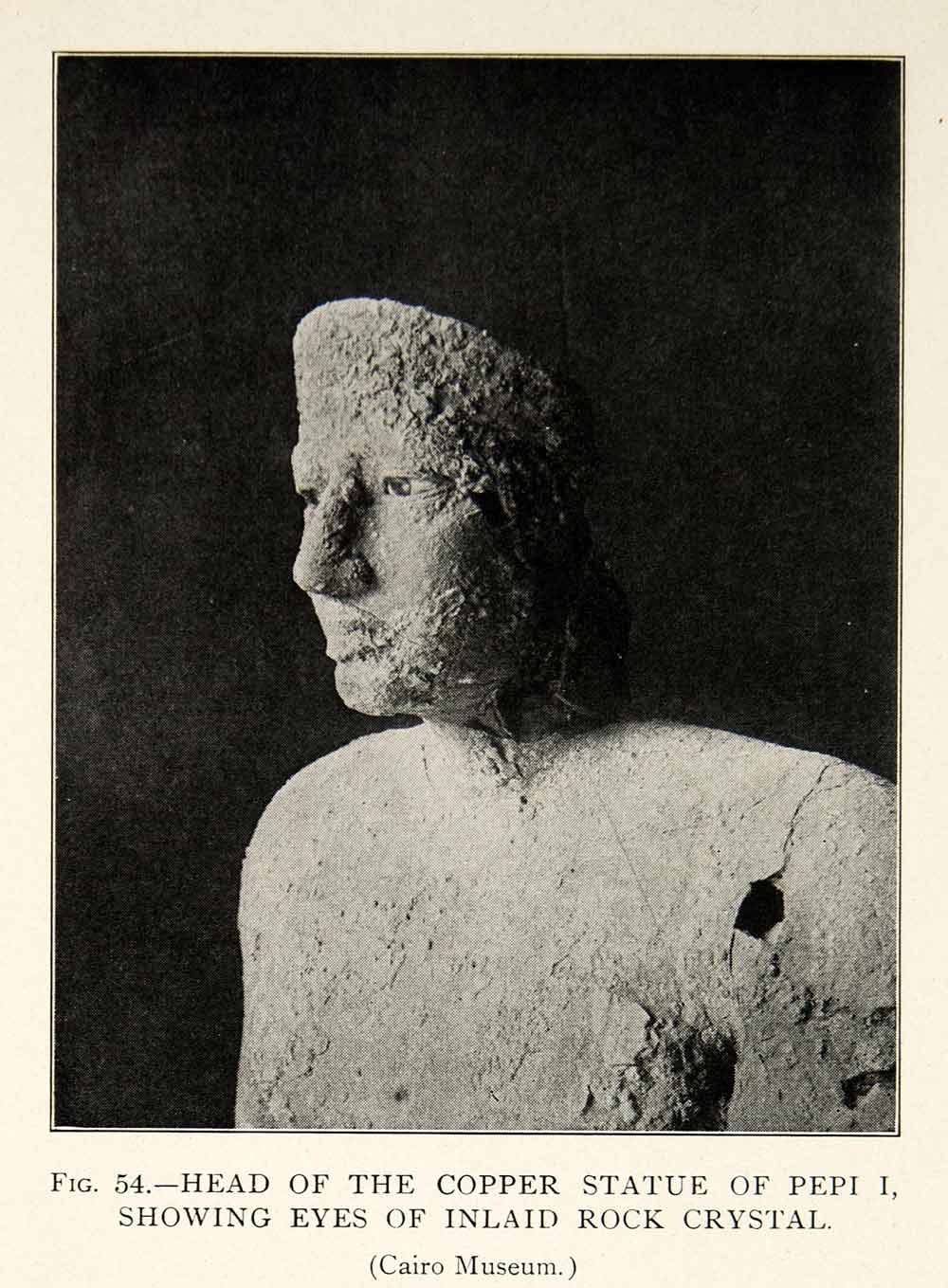 1909 Print Head Copper Statue Pepi I Artifact Inlaid Rock Crystal Face XHC8