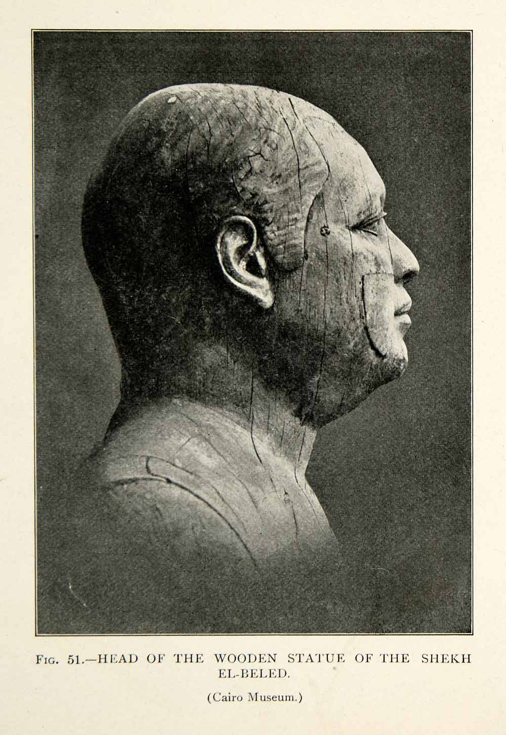 1909 Print Shekh el-Beled Wooden Statue Bust Figure Head Profile Ear Nose XHC8