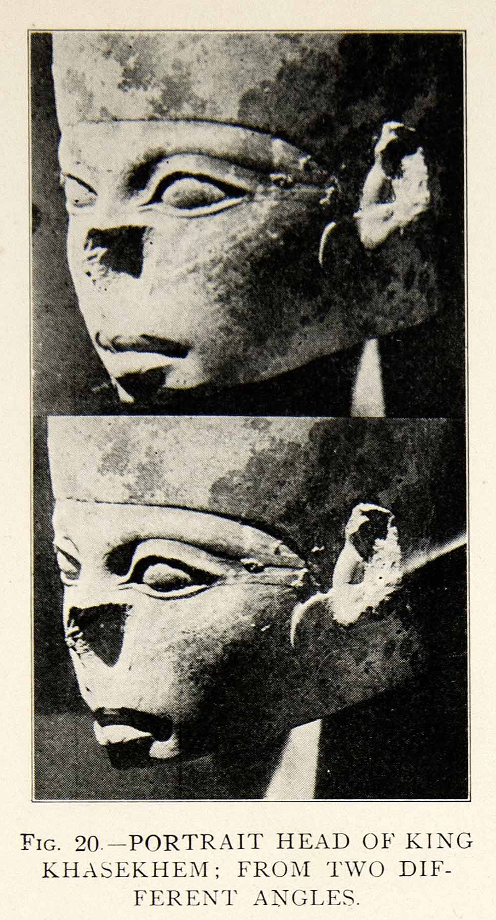 1909 Print King Khasekhem Head Statue Egyptian Face Artifact Archaeological XHC8