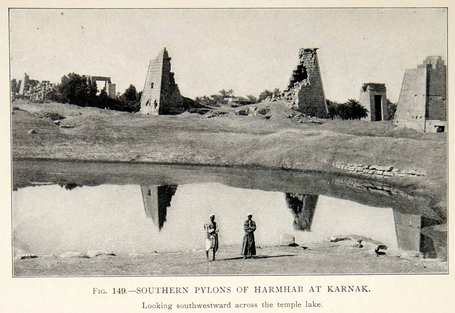 1909 Print Pylons Harmhab Karnak Egyptian Arcaheological Site Lake Temple XHC8