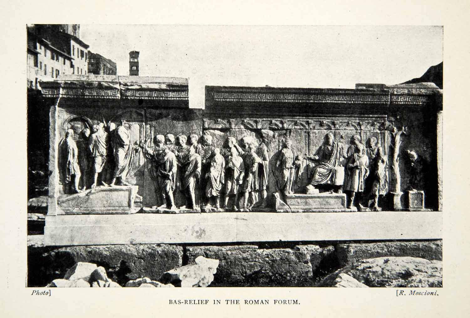 1908 Print Roman Forum Romanum Bas Relief Plaza Ruins Rome Italy Sculpted XHC9