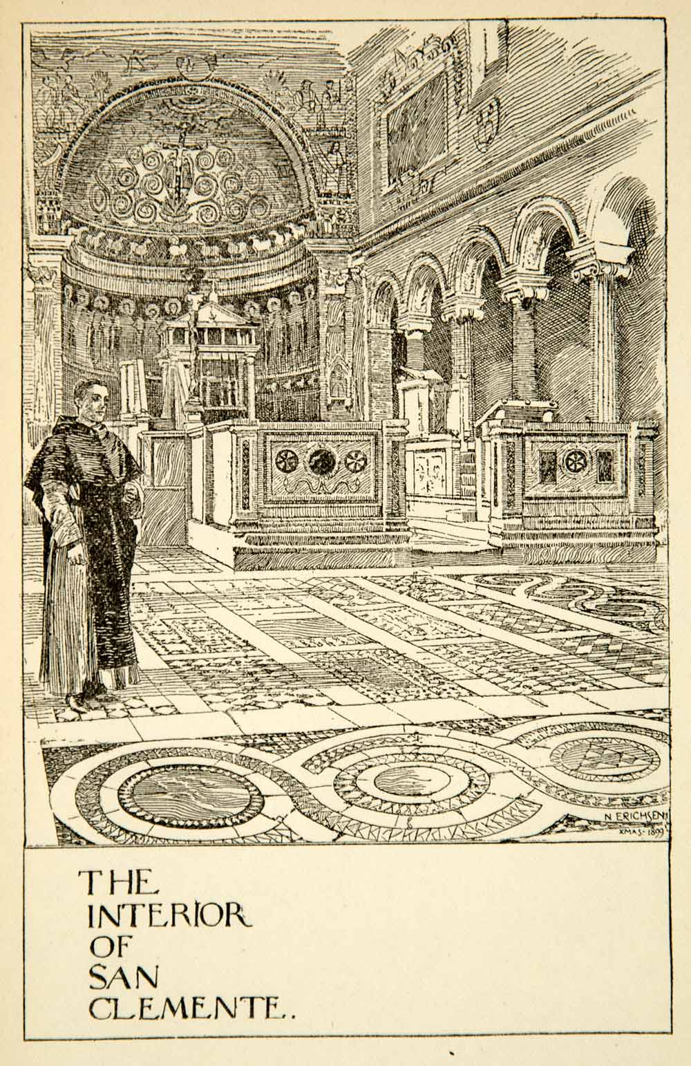 1907 Print Rome San Celement Interior Basilica Rome Catholic Pope Nelly XHD2