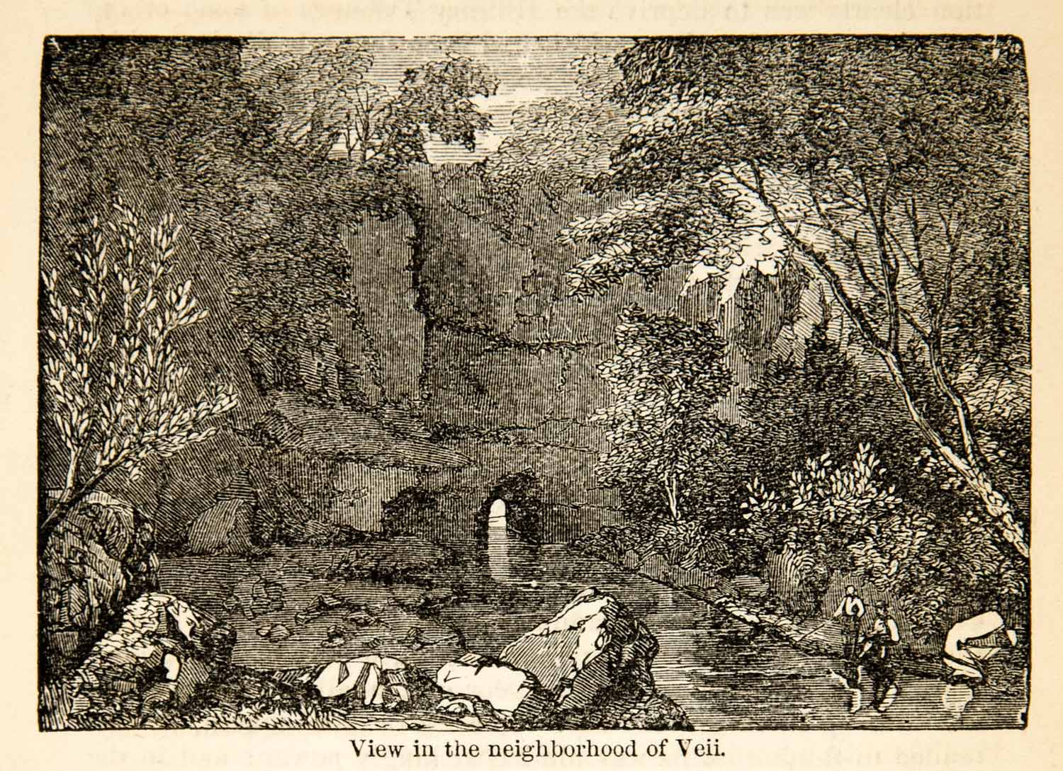 1875 Wood Engraving Veii Rome Italy Landscape River Nature Scenery Historic XHD3